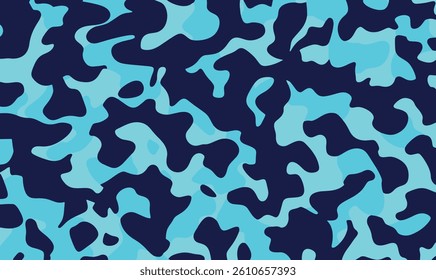 Camouflage pattern background, wallpaper in blue and dark blue tones. Realistic nature camouflage. Seamless pattern. Grunge pattern template blue colors for hunting and military purposes.
