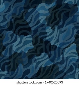 Camouflage Pattern Background. Zebra Clothing Style Masking Camo Repeat Print. Blue Water Colors Urban, Navy Or Airforce Texture. Design Element. Vector Illustration.