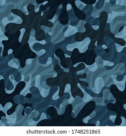 Camouflage pattern background. Zebra clothing style masking camo repeat print. Sky blue colors urban, navy or airforce texture. Design element. Vector illustration.
