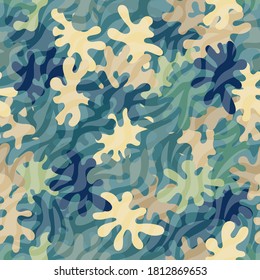 Camouflage pattern background. Zebra clothing style masking camo repeat print. Sky blue colors urban, navy or airforce texture. Design element. Vector illustration.