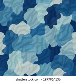 Camouflage-Musterhintergrund. Zebra Kleidung Stil Masking Camo wiederholen Druck. Blaues Wasser färbt urbane, Marine- oder Luftwaffentextur. Design-Element. Vektorgrafik.