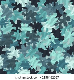 Camouflage pattern background. Zebra clothing style masking camo repeat print. Sky blue colors urban, navy or airforce texture. Design element. Vector illustration.