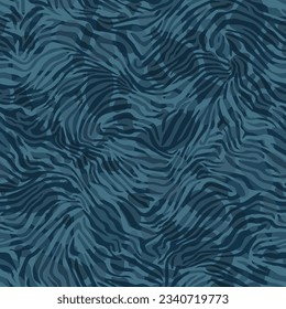 Camouflage pattern background. Zebra clothing style masking camo repeat print. Denim blue colors urban, navy or airforce texture. Design element. Vector illustration.