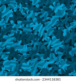 Camouflage pattern background. Zebra clothing style masking camo repeat print. Denim blue colors urban, navy or airforce texture. Design element. Vector illustration.