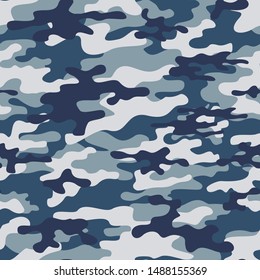 camouflage pattern blue seamless on the print of clothes, fabric. military elements.vector