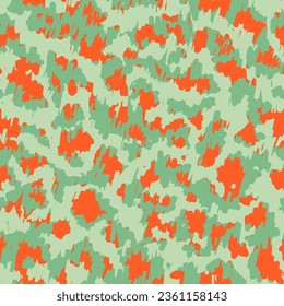 Camouflage Pattern Bright Seamless Brushed Vector Art. Colorful  Seamless Pattern. Red Repeated Creative Graphic Wallpaper. Magic Seamless Urban Vector Wrapping.