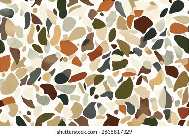 A camouflage pattern composed of earth tones and green, with large cracks in the background. Modern Camouflage Pattern with Earth Tones and Abstract Shapes.Design element. Vector illustration.
