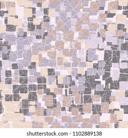 Camouflage pattern designed for fashion. A seamless texture consists of chaos of colors. On an abstract background there is a network of randomly scribbled squares.