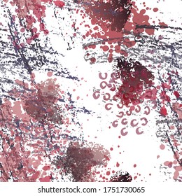 Camouflage Pattern.   Fashion Concept. Distress Print. Bordo, Pink Illustration. Trending Surface Textile. Ink Stains. Spray Paint. Splash Blots. Artistic Creative Vector Background.