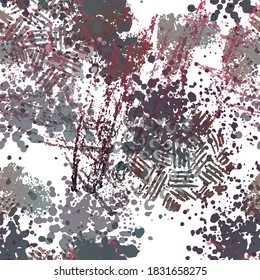 Camouflage Pattern.   Fashion Concept. Distress Print. Bordo, Pink Illustration. Camo Surface Textile. Ink Stains. Spray Paint. Splash Blots. Artistic Creative Vector Background.
