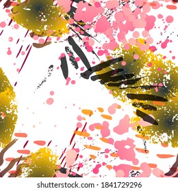 Camouflage Pattern.   Fashion Concept. Distress Print. Bordo, Pink Illustration. Glamour Surface Textile. Ink Stains. Spray Paint. Splash Blots. Artistic Creative Vector Background.