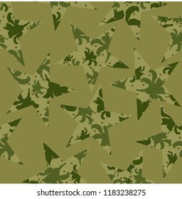 Camouflage pattern of flowers lily, stars, dots. Seamless vector.