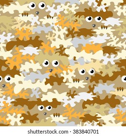 Camouflage pattern. Funny eyes hiding in the sand. vector pattern