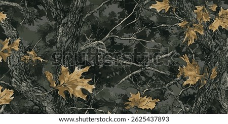 Camouflage pattern. Hunting camouflage background. Seamless pattern. Digital camouflage. Real tree pattern. Vector camouflage texture. Jungle pattern. Forest background.