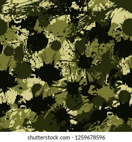 Camouflage Pattern Ink Paint Splashes Style Seamless Vector Illustration