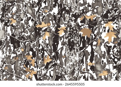 Um padrão de camuflagem com folhas e ramos, projetado para imitar o ambiente florestal para caça.Caça fundo de camuflagem. Textura de camuflagem vetorial