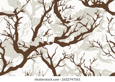 Camouflage pattern made of thick branches and twigs.Forest real tree hunting camouflage seamless pattern design for military and hunting uniform. Hunting camouflage.