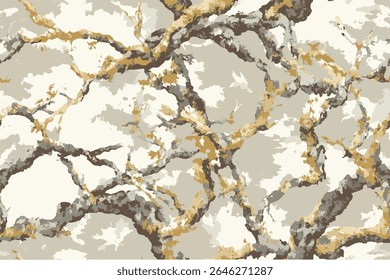 A camouflage pattern made of thick branches and twigs. Realistic Oak Leaves Camouflage Seamless Pattern, Hunting Design with Twigs, Branches, and White Background. Hunting Camo

