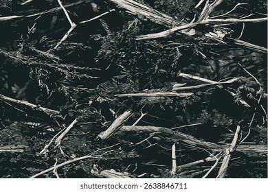 A camouflage pattern made of twigs and foliage, designed for stealthy hunting in dense woodland settings.Forest Camouflage with Real Tree Branches and Leaves for Hunting and Military Use
