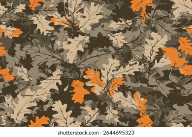 Um padrão de camuflagem com folhas de carvalho, perfeito para a caça e atividades ao ar livre.Caça fundo de camuflagem. Textura de camuflagem vetorial