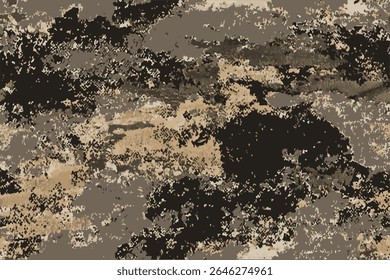 Um padrão de camuflagem com um esquema de cores verde-oliva, preto e branco.Fundo vetor de soldado do exército ou camo caçador com textura de floresta verde e marrom. Camuflagem de uniforme militar e de caça 