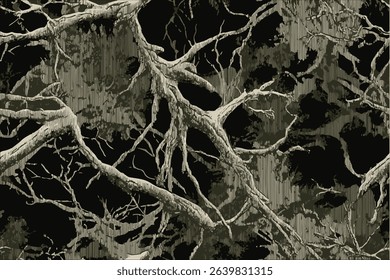 A camouflage pattern with olive green and dark gray tones.Vector camouflage pattern. Hunting camouflage seamless pattern background. Forest camouflage texture for hunting and military purposes.
