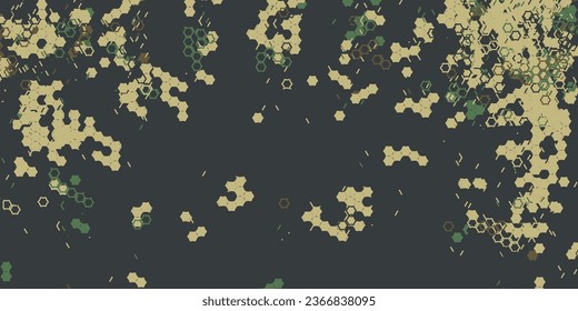 Camouflage pattern with polygonal pattern and honeycombs. Design of textile products for the army.