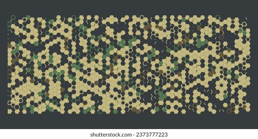 Camouflage pattern with polygonal pattern and honeycombs. Design of textile products for the army.