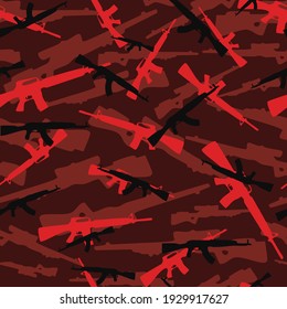 Camouflage Muster rot nahtlos Druck, Waffe Vektorhintergrund.