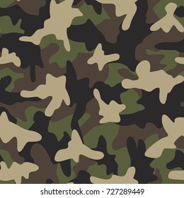 Camouflage pattern seamless background. Vector abstract fabric texture. Green and brown forest camo illustration.