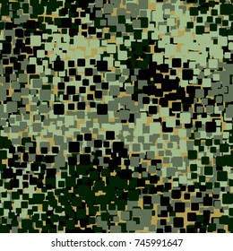 Camouflage pattern. Seamless. Made up of rounded squares gathered in groups. Recommended for 3D modeling, textiles and design.