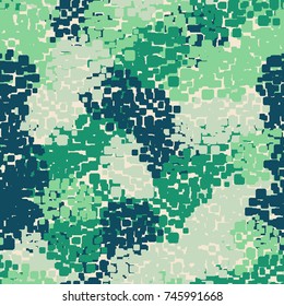 Camouflage pattern. Seamless. Made up of rounded squares gathered in groups. Recommended for 3D modeling, textiles and design.