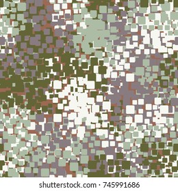 Camouflage pattern. Seamless. Made up of rounded squares gathered in groups. Recommended for 3D modeling, textiles and design.