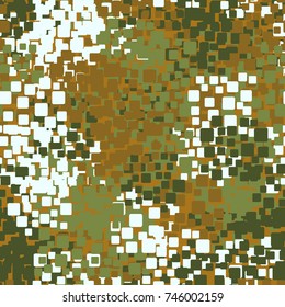 Camouflage pattern. Seamless. Made up of rounded squares gathered in groups. Recommended for 3D modeling, textiles and design.