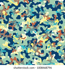Camouflage pattern. Seamless. Military background. Soldier camouflage. Abstract seamless pattern for army, navy, hunting, fashion cloth textile. Colorful modern soldier style. Vector facric texture