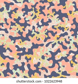 Camouflage pattern. Seamless. Military background. Soldier camouflage. Abstract seamless pattern for army, navy, hunting, fashion cloth textile. Colorful modern soldier style. Vector facric texture.
