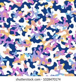 Camouflage pattern. Seamless. Military background. Soldier camouflage. Abstract seamless pattern for army, navy, hunting, fashion cloth textile. Colorful modern soldier style. Vector facric texture