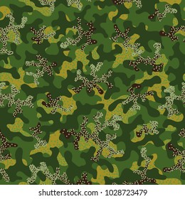 Camouflage pattern. Seamless. Military background. Soldier camouflage. Abstract seamless pattern for army, navy, hunting, fashion cloth textile. Colorful modern soldier style. Vector facric texture.