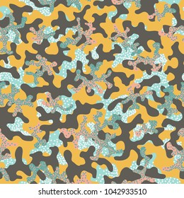 Camouflage pattern. Seamless. Military background. Soldier camouflage. Abstract seamless pattern for army, navy, hunting, fashion cloth textile. Colorful modern soldier style. Vector facric texture