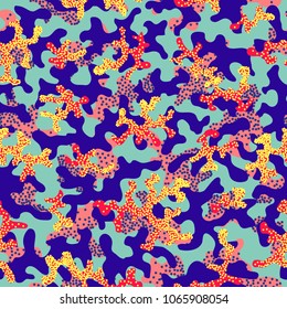 Camouflage pattern. Seamless. Military background. Soldier camouflage. Abstract seamless pattern for army, navy, hunting, fashion cloth textile. Colorful modern soldier style. Vector facric texture