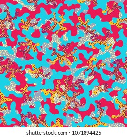Camouflage pattern. Seamless. Military background. Soldier camouflage. Abstract seamless pattern for army, navy, hunting, fashion cloth textile. Colorful modern soldier style. Vector facric texture