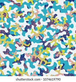 Camouflage pattern. Seamless. Military background. Soldier camouflage. Abstract seamless pattern for army, navy, hunting, fashion cloth textile. Colorful modern soldier style. Vector facric texture