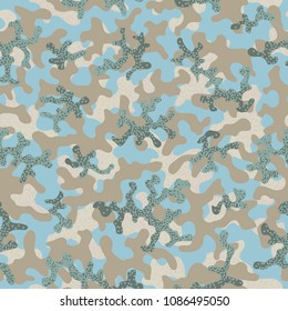 Camouflage pattern. Seamless. Military background. Soldier camouflage. Abstract seamless pattern for army, navy, hunting, fashion cloth textile. Colorful modern soldier style. Vector facric texture.