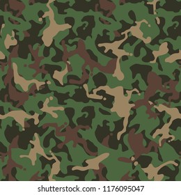Camouflage pattern, Seamless texture. Millatry print.  Forest masking camo for hunting. Vector wallpaper
