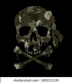 Camouflage pattern skull illustration.awesome t shirt graphic design