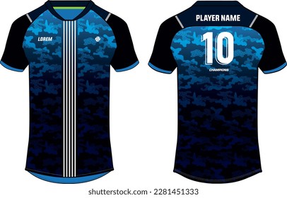 Patrón de camuflaje Diseño de camisetas de la camiseta deportiva Ilustración de sketch , concepto de camiseta de fútbol con vista frontal y posterior para el críquet, el fútbol, el voleibol, el rugby, el tenis y el uniforme de bádminton