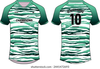 Camouflage pattern Sports jersey t shirt design Flat sketch illustration , football jersey concept with front and back view for Cricket, soccer, Volleyball, Rugby, tennis and badminton uniform