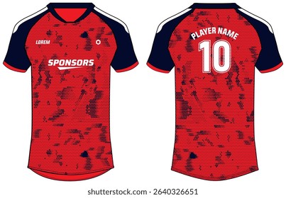Camouflage pattern Sports jersey t shirt design Flat sketch illustration , football jersey concept with front and back view for Cricket, soccer, Volleyball, Rugby, tennis and badminton uniform