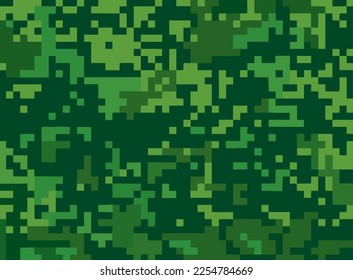 Camouflage pixel background for textiles or fabrics. Seamless digital pixel camo texture for army or hunting in green key. Can be used for print, scrapbooking, covers, backgrounds, textures, interiors