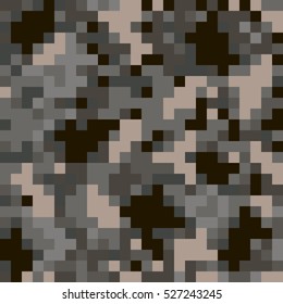 Camouflage pixel  with black element on a gray  background